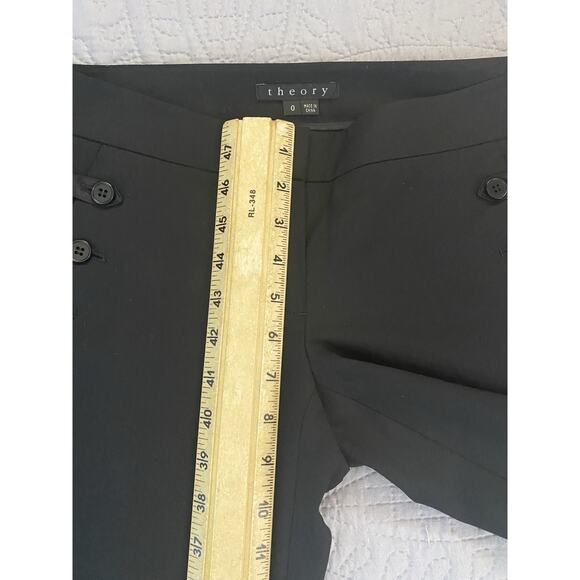 Theory Sz 0 Auriol Sailor Button Pockets Silk Trim Black Flare Wool Dress Pants - Picture 10 of 12